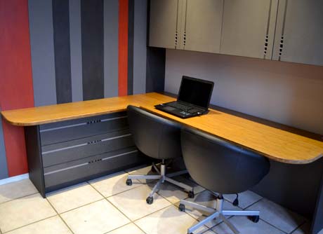 Bureau MDF Gris + Bambou Caramel + Lambris MDF